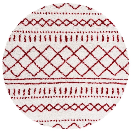 Safavieh Arizona Shag Power Loomed Round Rug; Ivory & Red - 6 ft. 7 in. x 6 ft. 7 in. ASG741P-7R